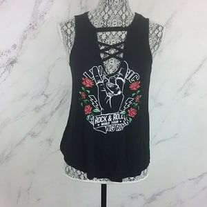 Style Therapy Rock & Roll Graphic V Neck Tank